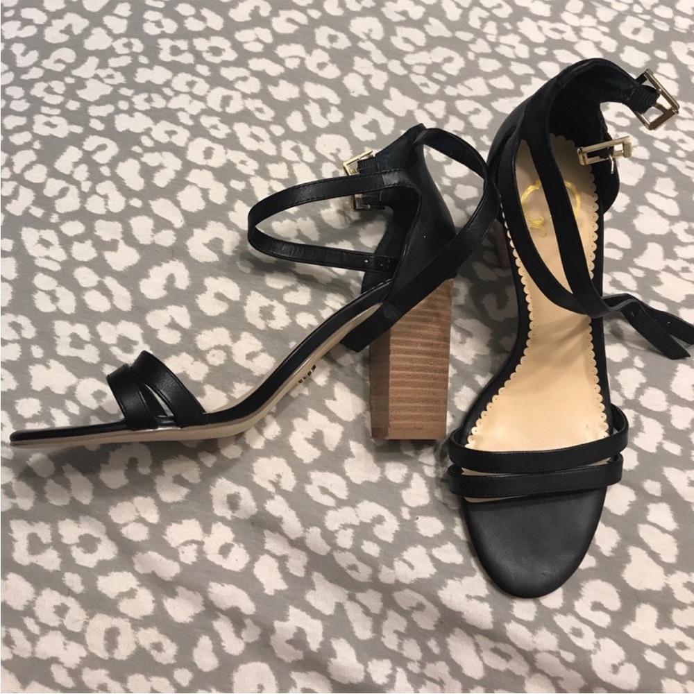 C. Wonder Black Strappy Block Heels